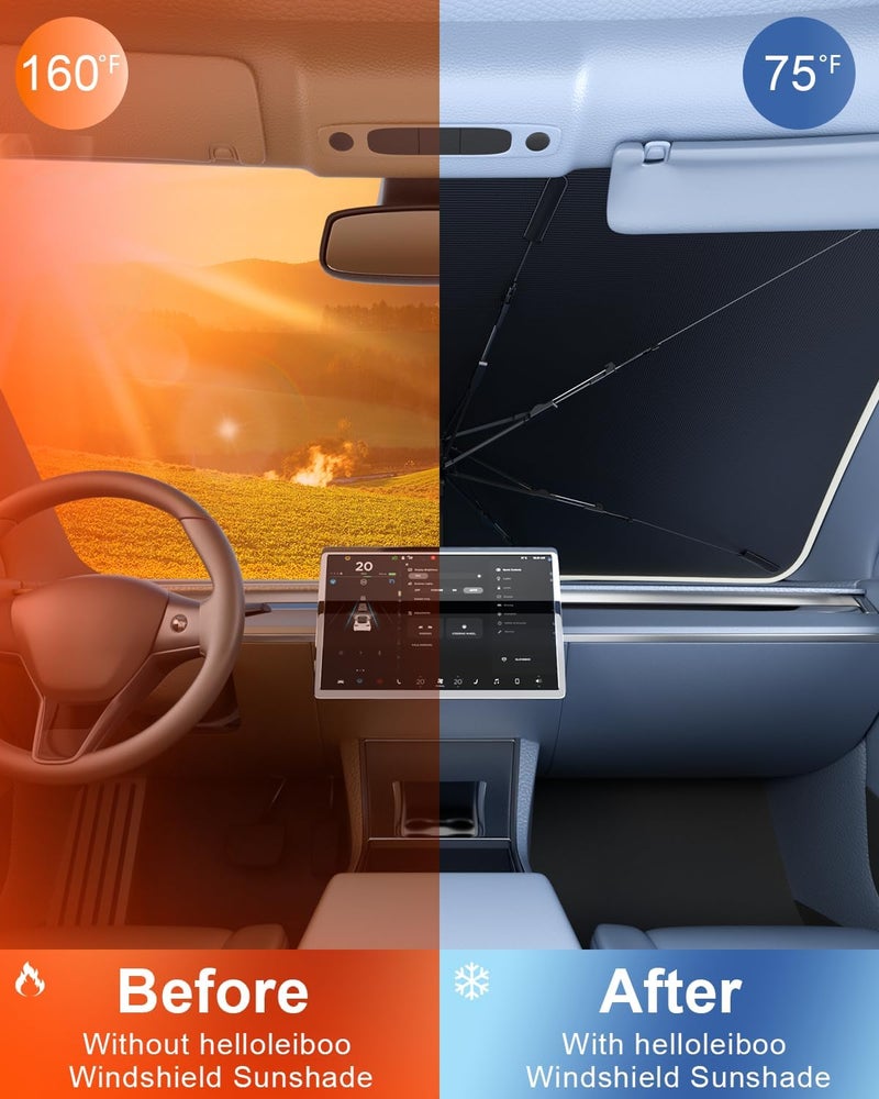 helloleiboo [2025 Upgraded] Car Windshield Sun Shade Umbrella 57"x 32" Windshield Sun Shade Foldable 5-Layer Thickened Vinyl Coating Reflective Polyester Blocks Heat & UV Rays for Medium Car Sedans - Image 2